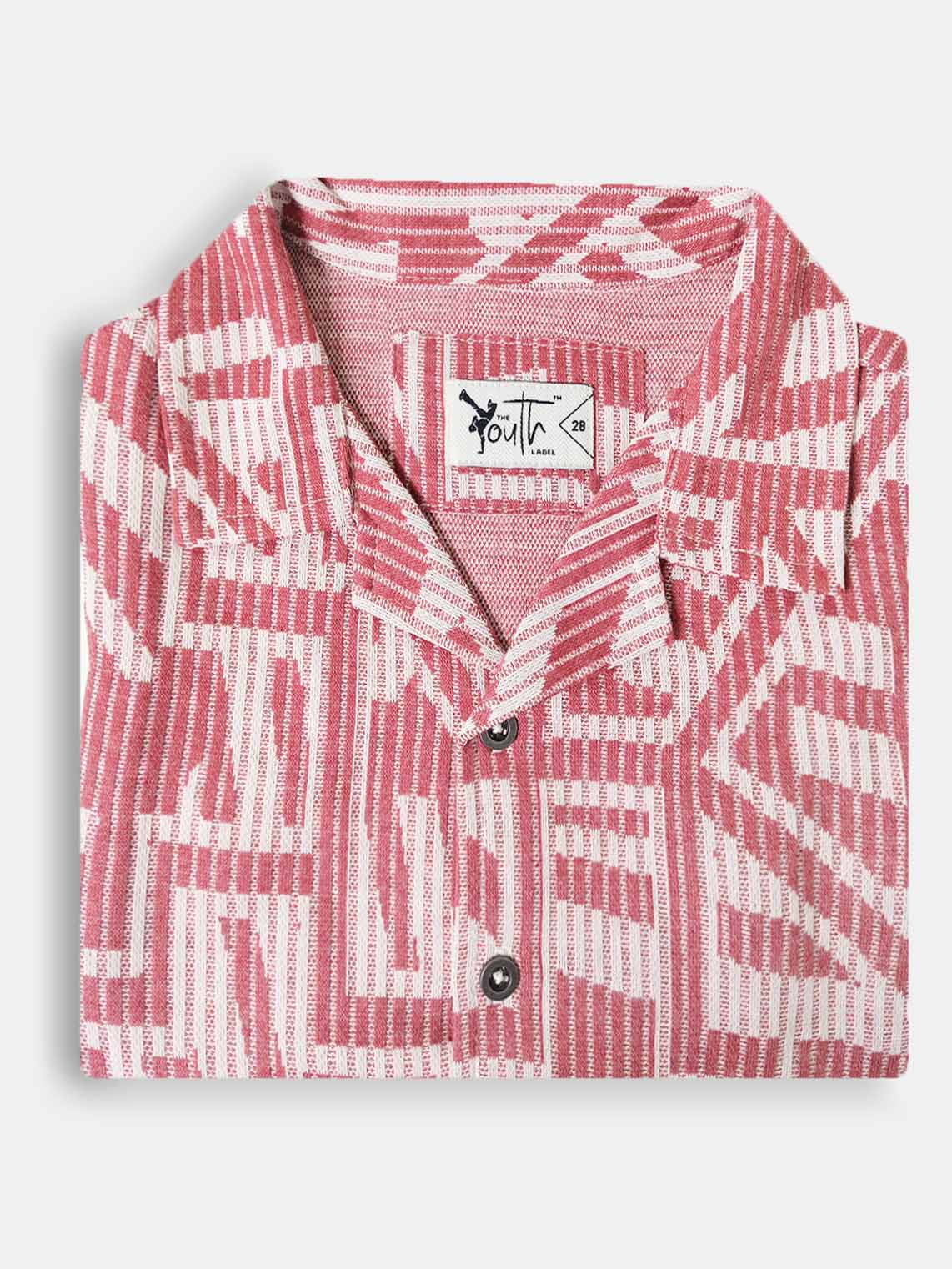 Boys Rust Jacquard Cuban Collar Shirt