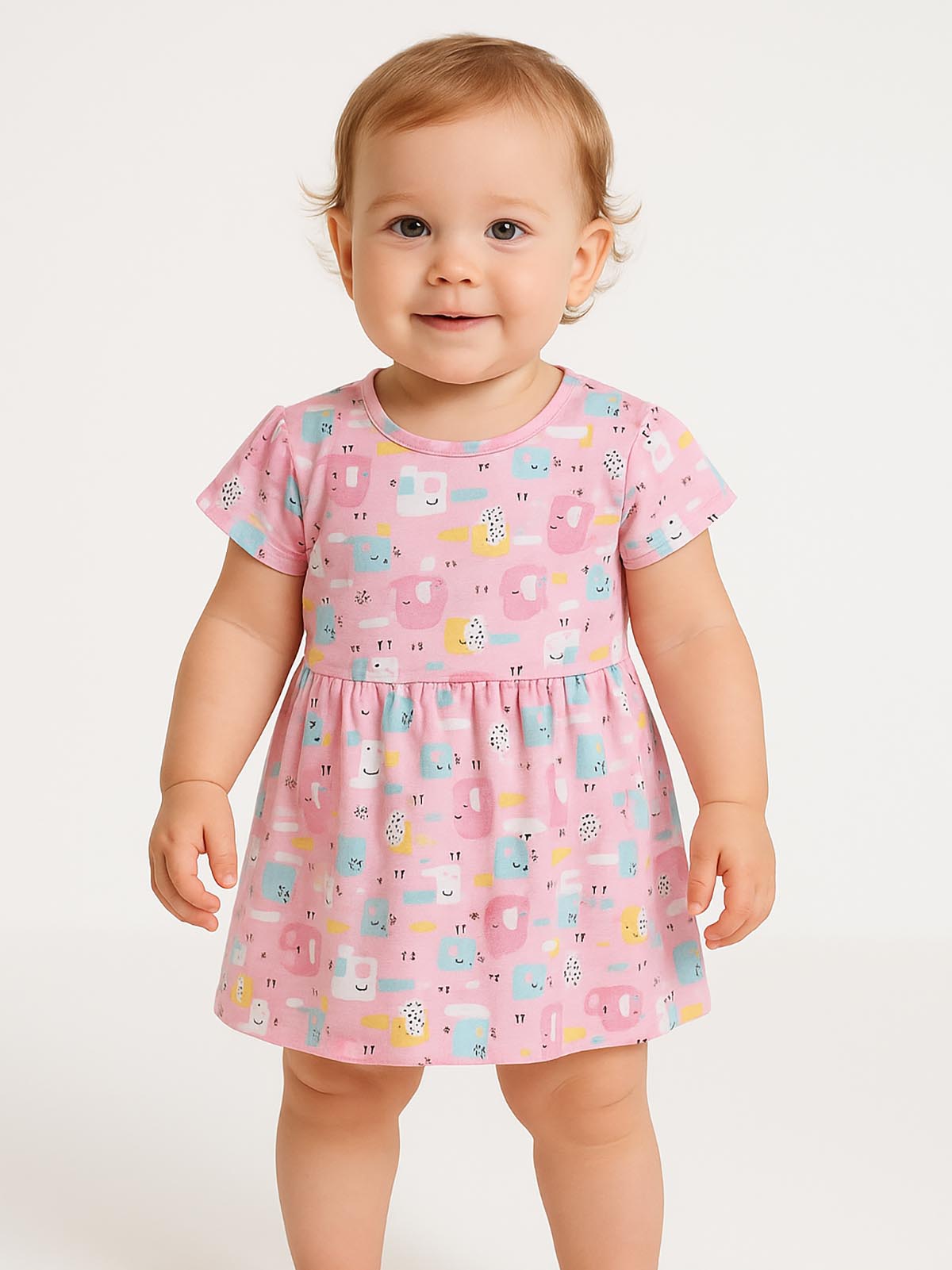 Baby Girls Printed Knit Dress Pink AOP
