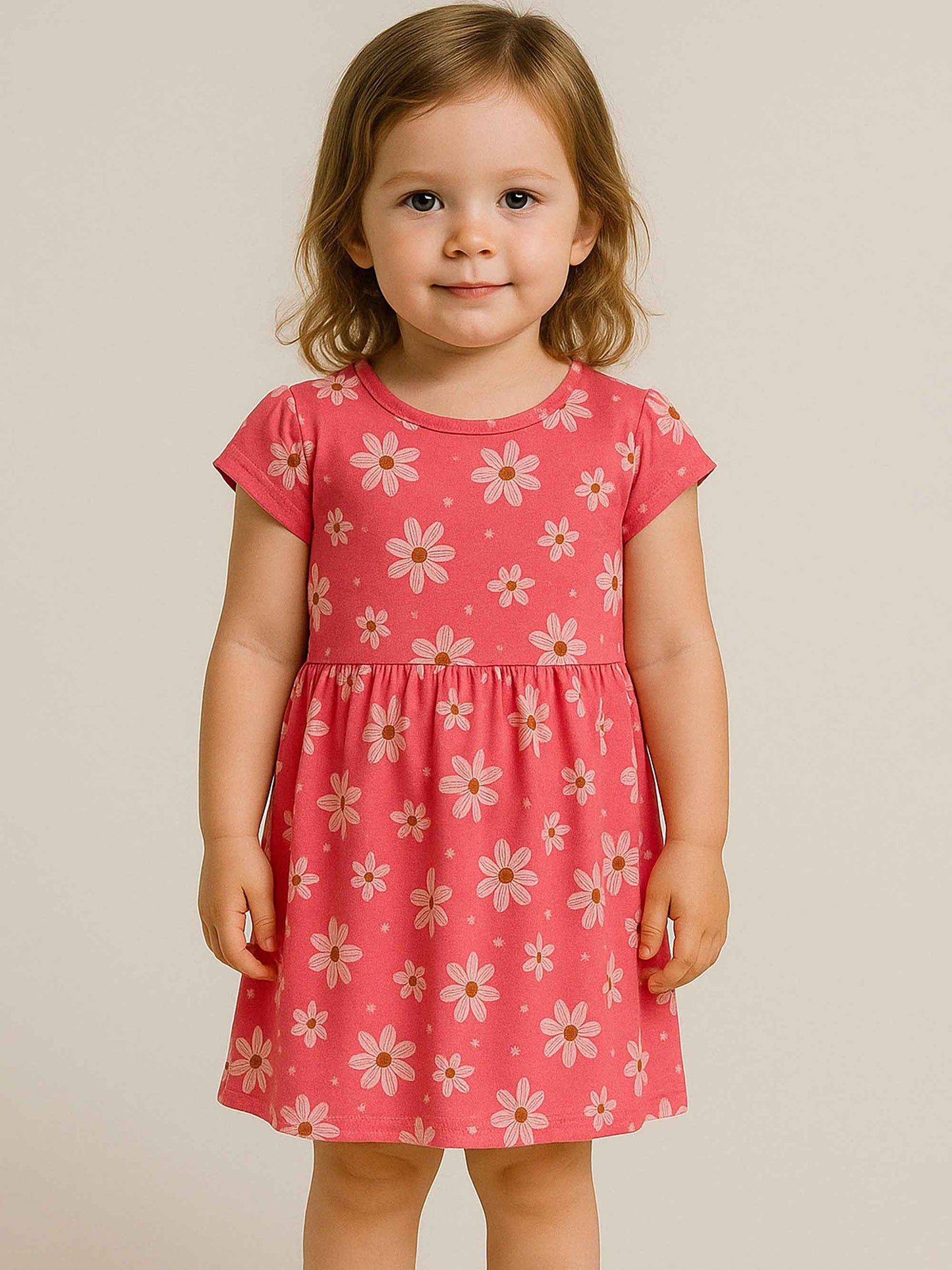 Baby Girls Pink Flower Viscose Dress