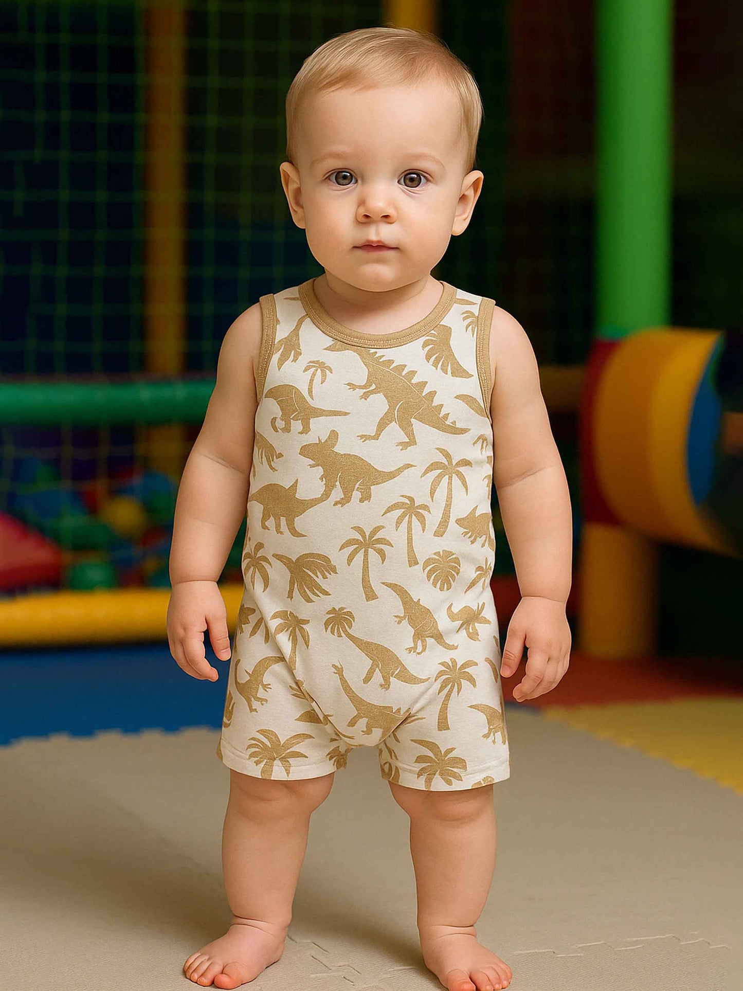 Baby Boys White AOP Playsuit