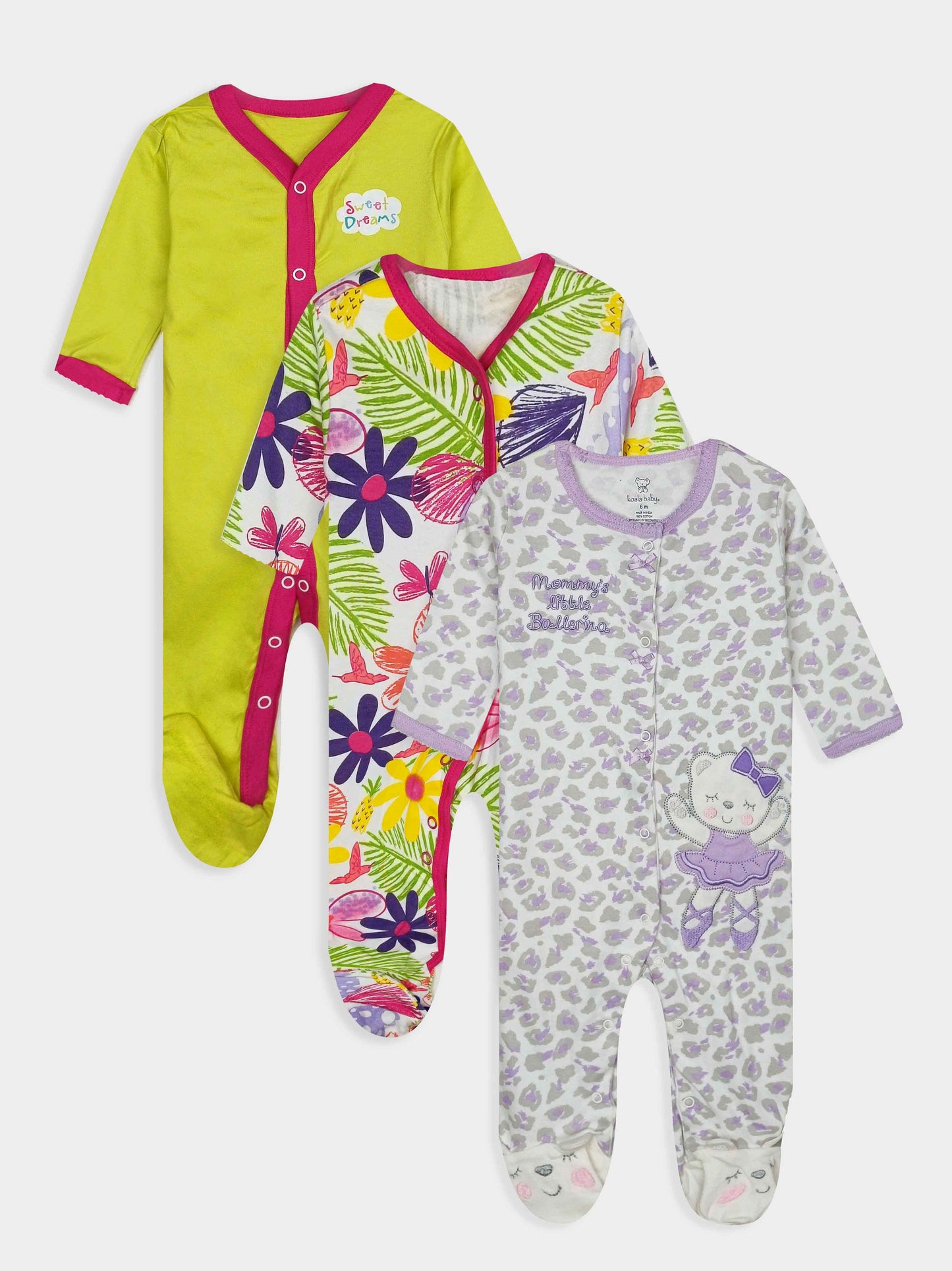 Baby 3 pack Sleepsuits Assorted