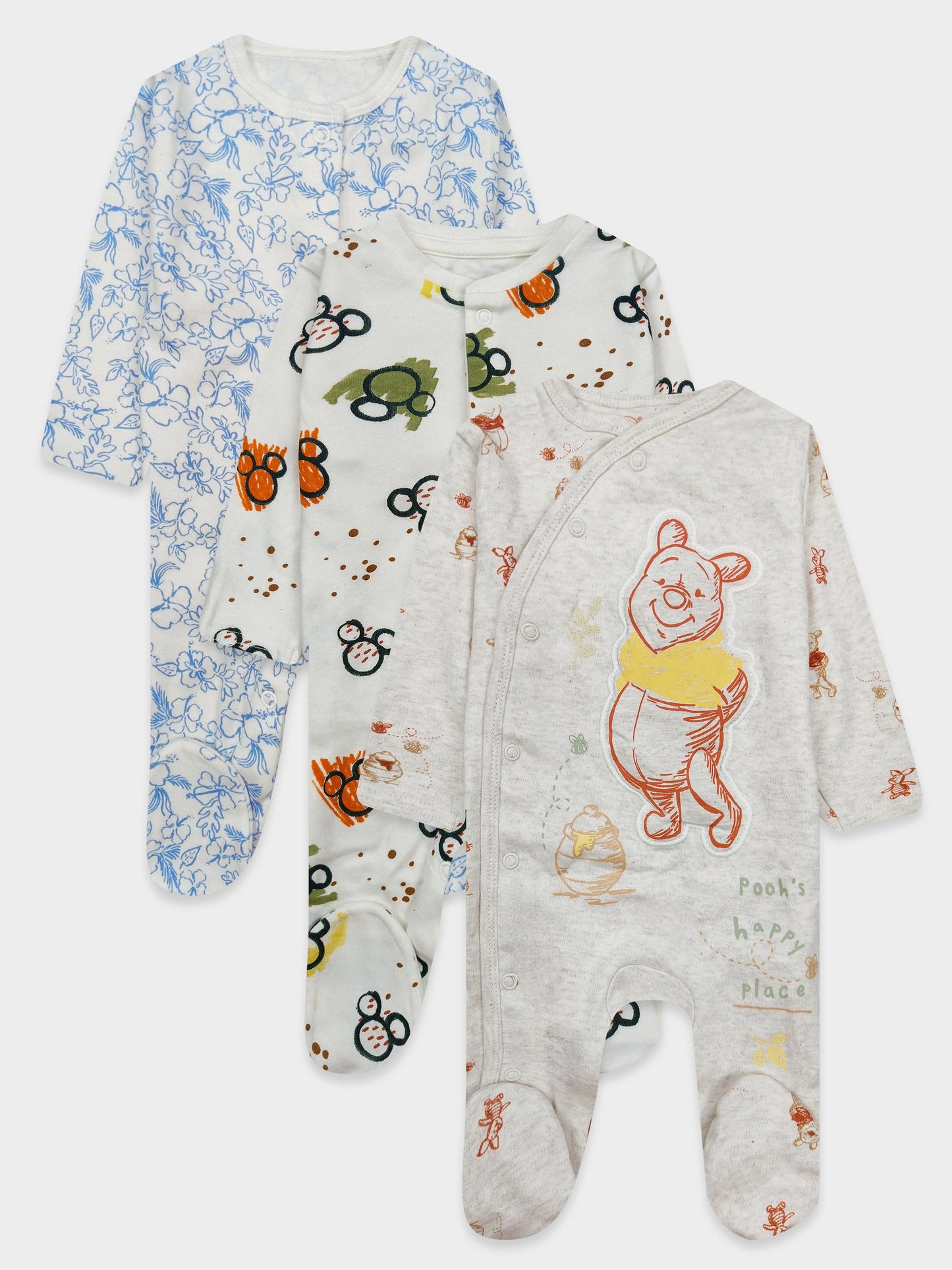 Baby 3Pk Sleepsuits Character Brands