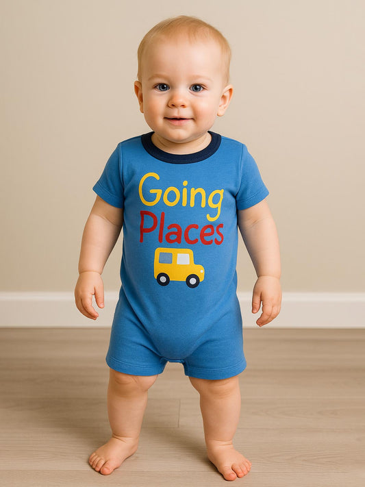 Baby Boy Printed Dark Blue Playsuits