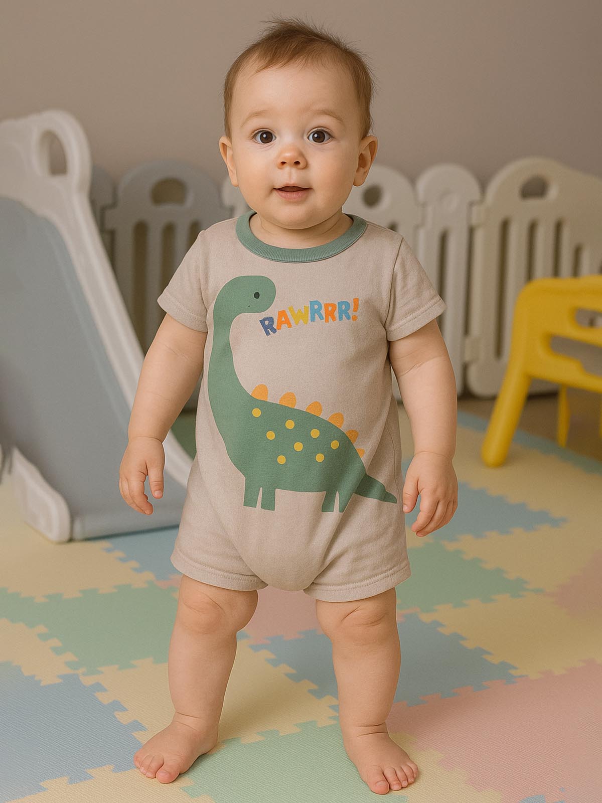 Baby Boy Dino Printed Playsuits