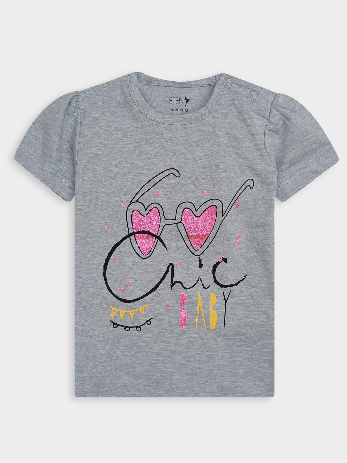 Baby Girls Printed Grey T-Shirt