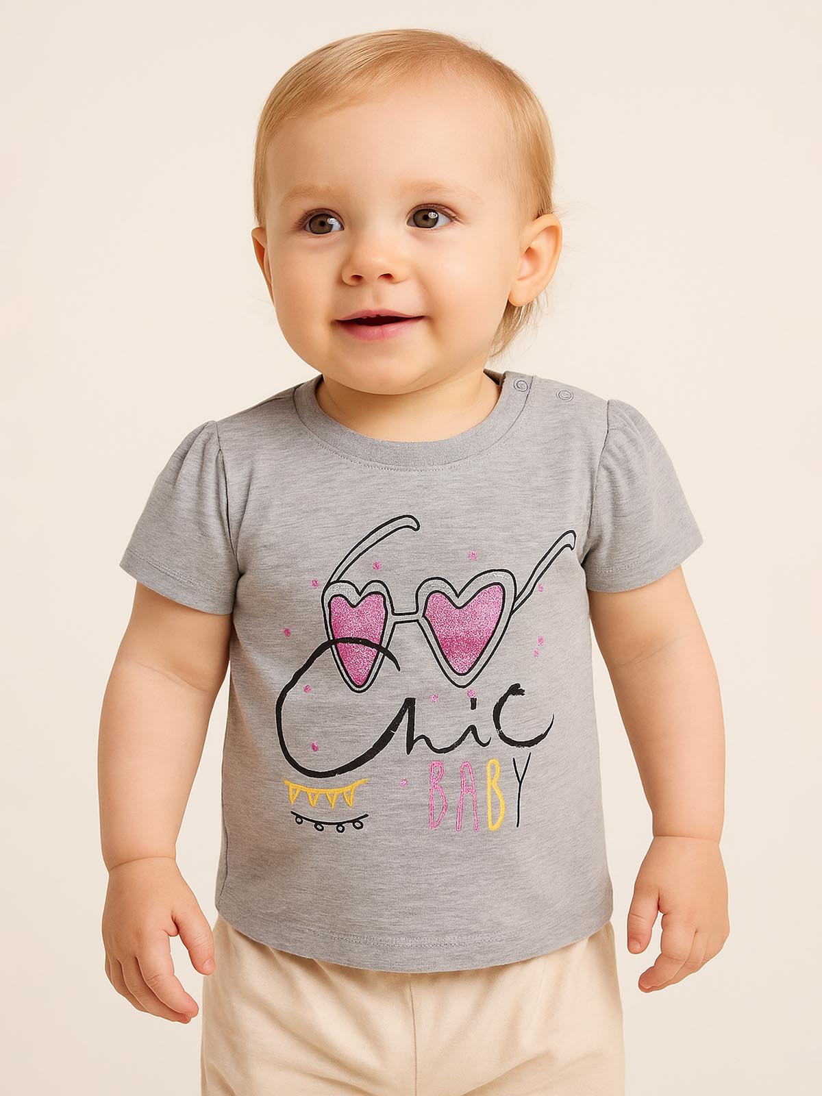 Baby Girls Printed Grey T-Shirt