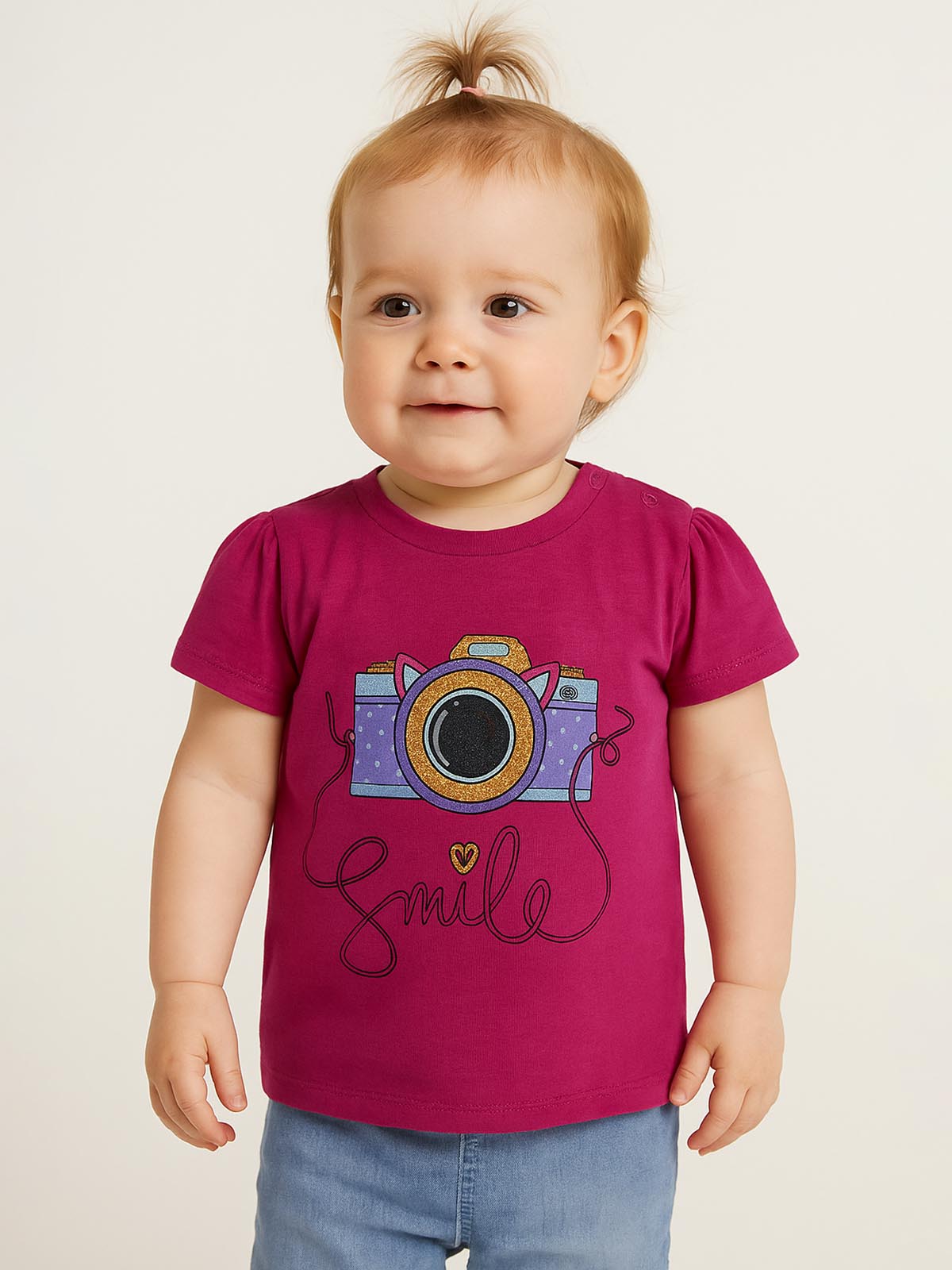 Baby Girls Printed Fuschia T-Shirt