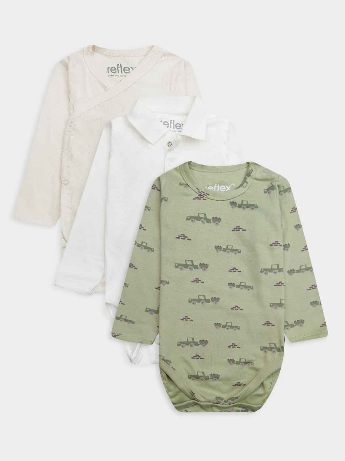 Baby 3 Pack Long Sleeve Bodysuits Mixed