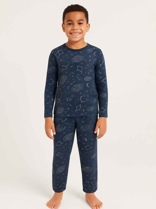 Boys Printed Pyjama Set Navy
