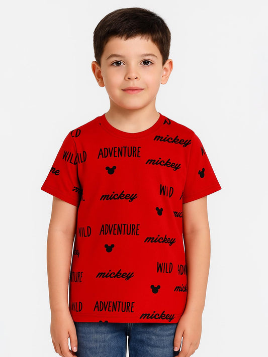 Boys Printed French Terry Red T-Shirt