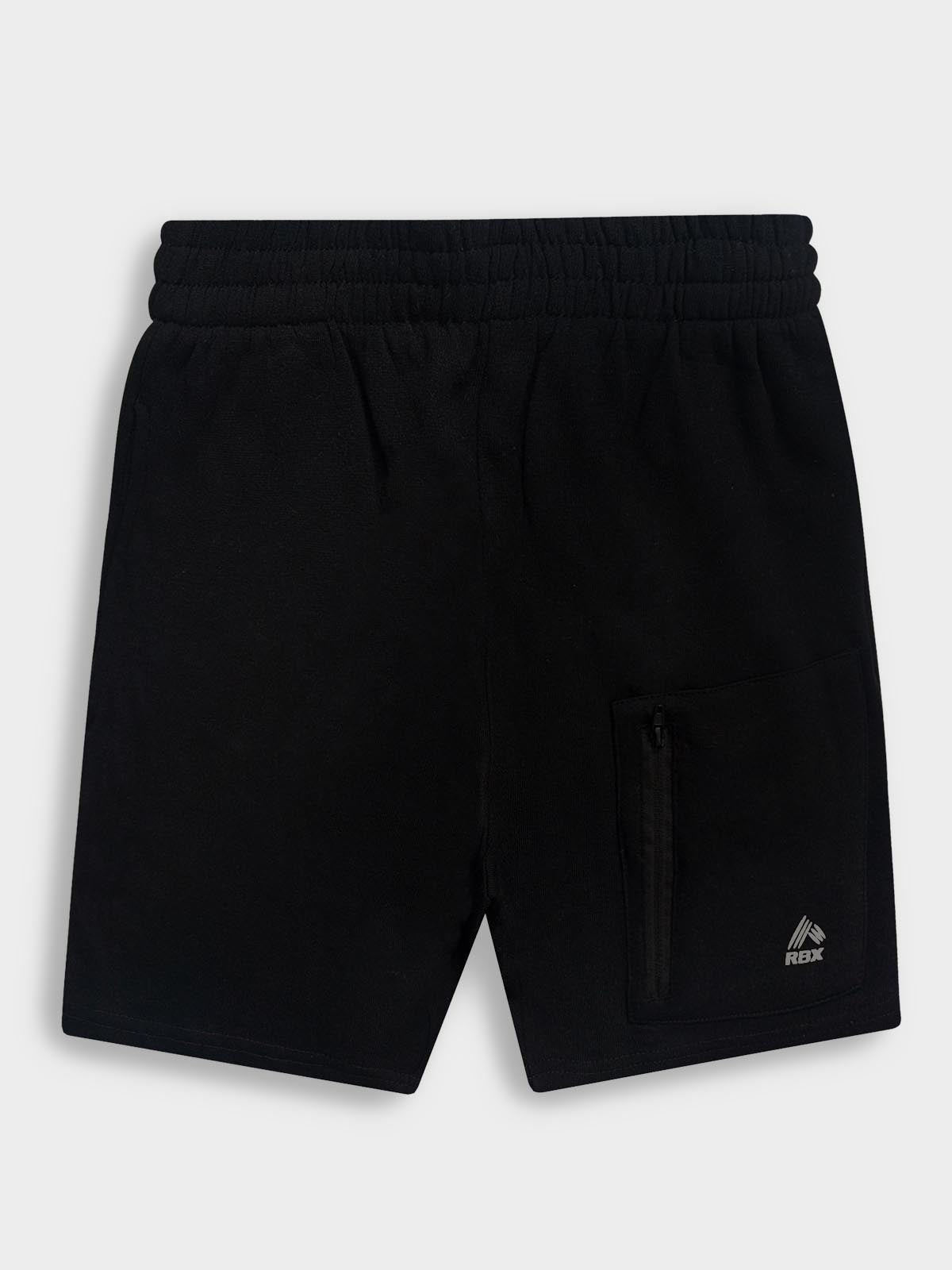 Boys Zipper Pocket Black Fleece Shorts