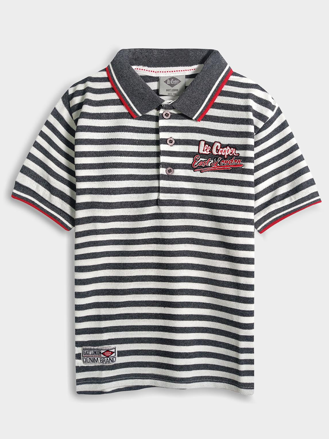 Boys Grey Striped Polo