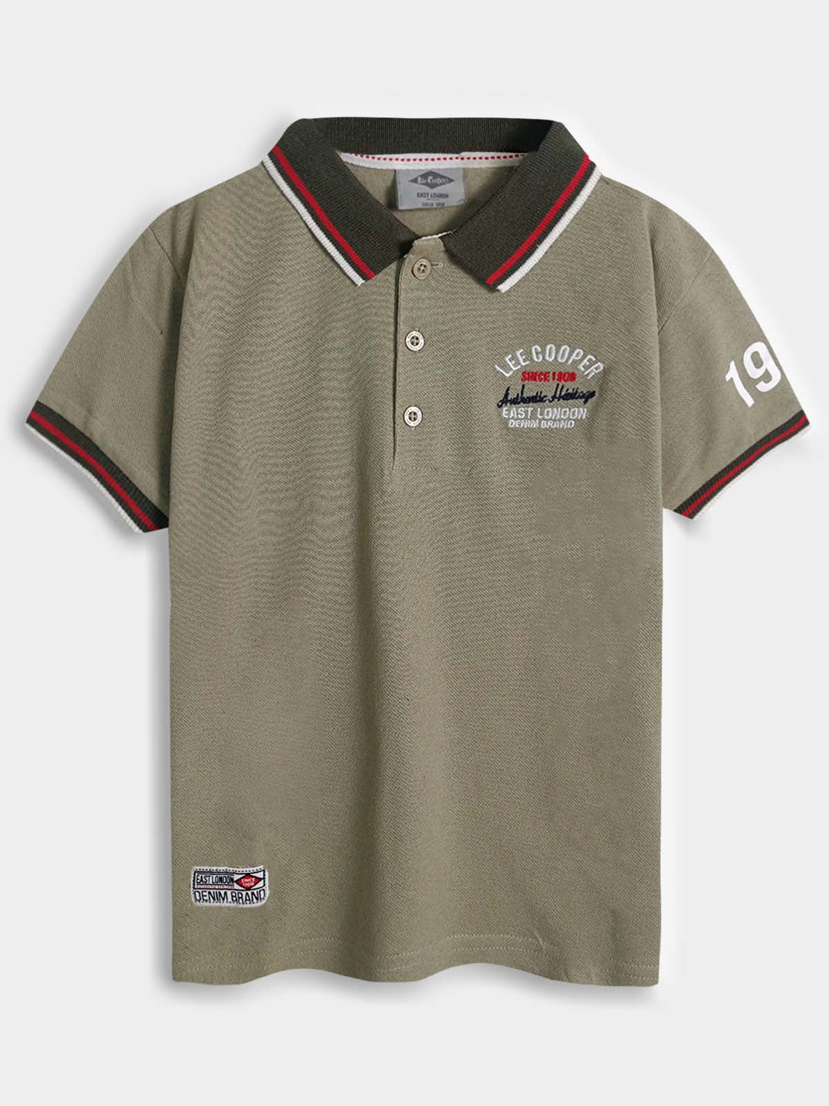 Boys Olive Applique Polo