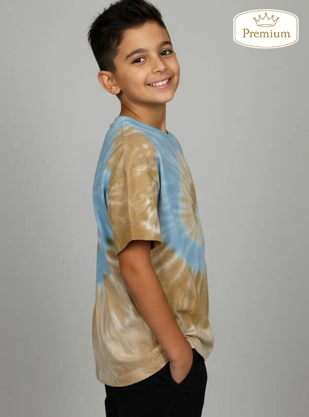 Boys Oversize Fit Beige Tie n Dye T-Shirt