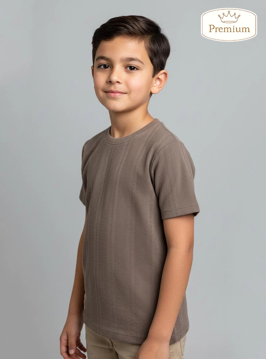 Boys Jacquard Brown S/S T-Shirt