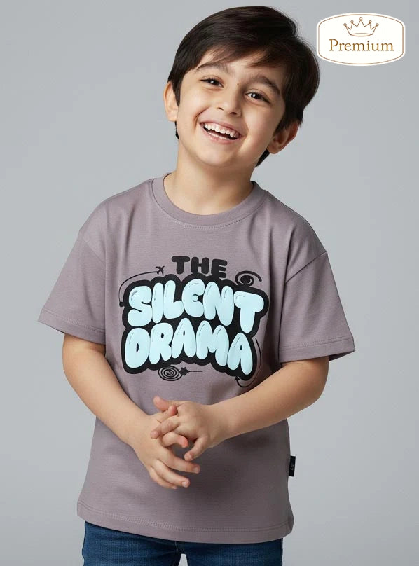 Boys Printed Oversize Fit Grey T-Shirt