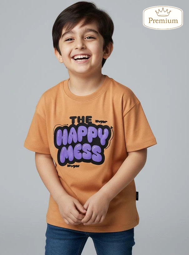 Boys Printed Oversize Fit Orange T-Shirt