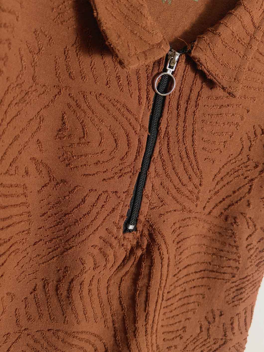 Boys Jacquard Brown Polo