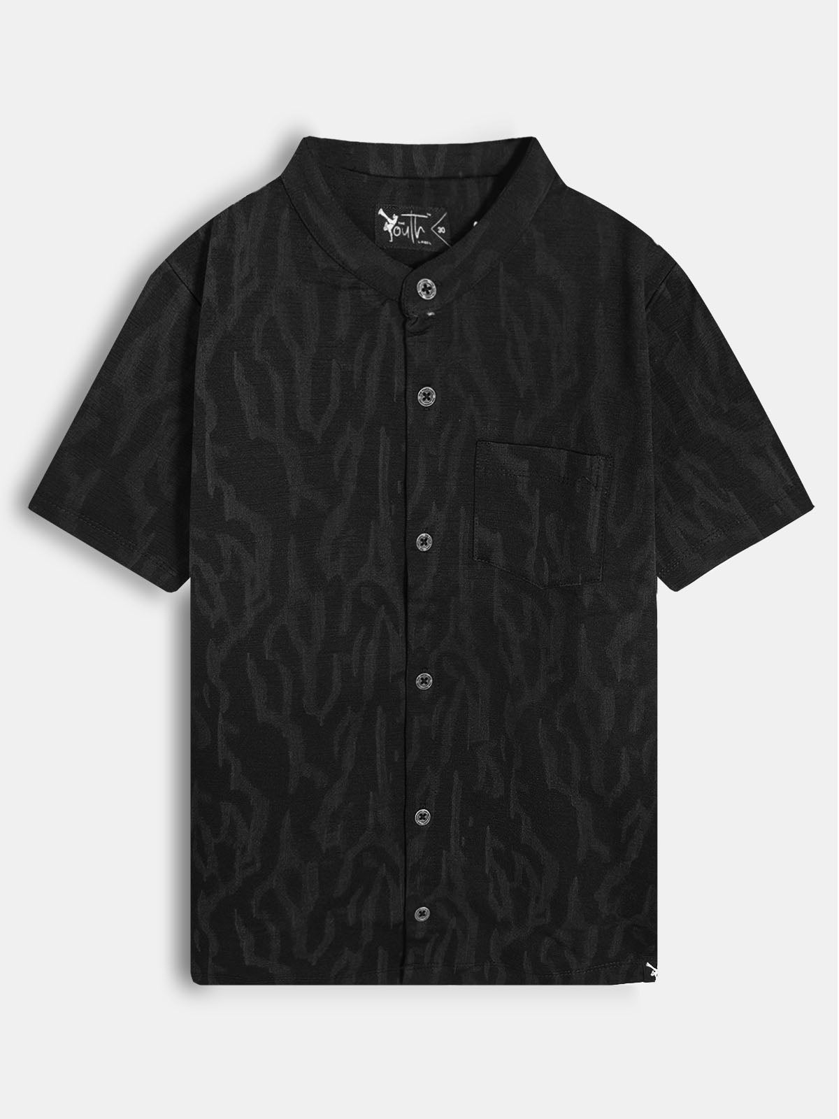 Boys Knit Chinese Collar Shirt Black
