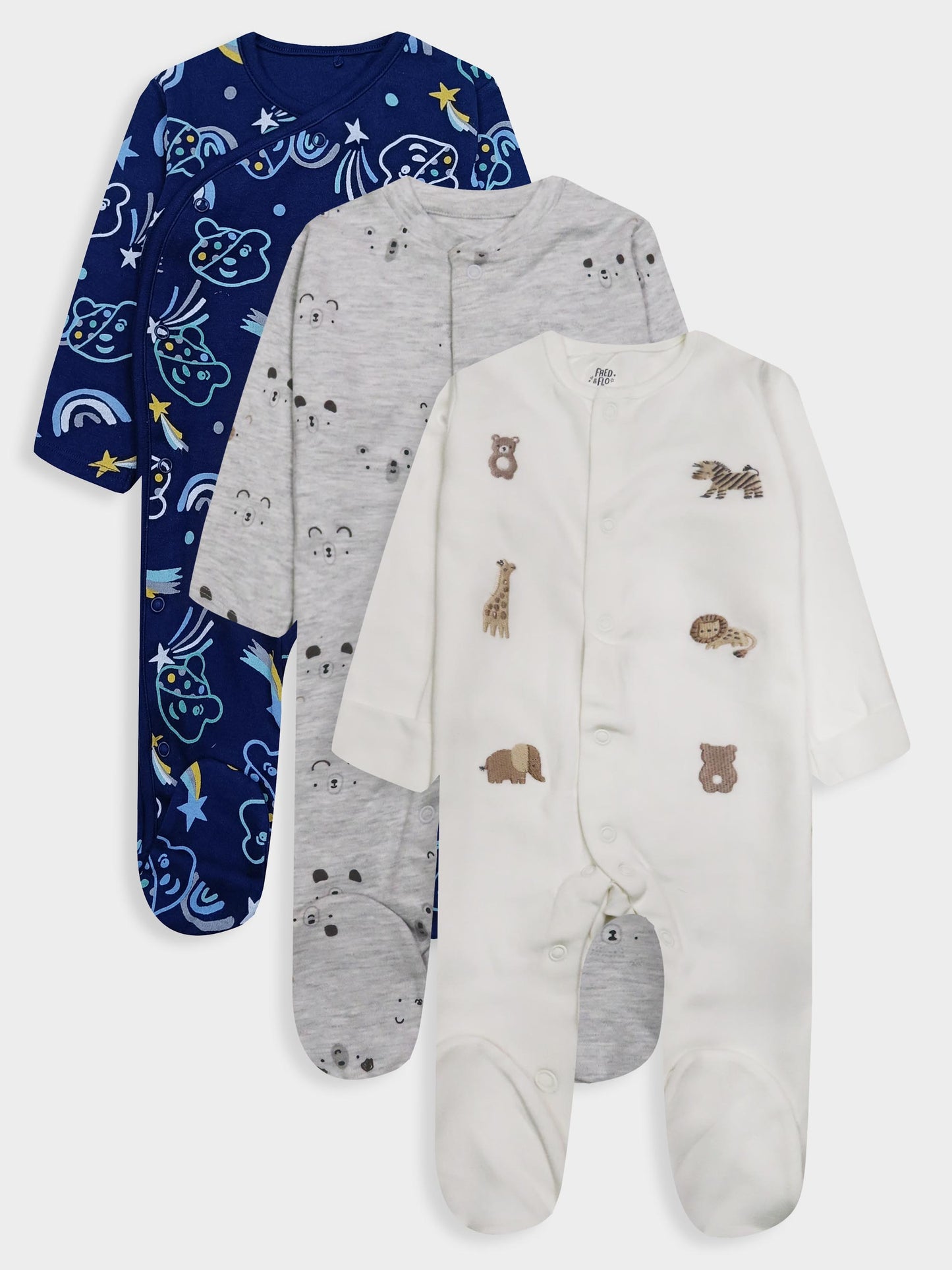Baby 3 pack Sleepsuits Assorted