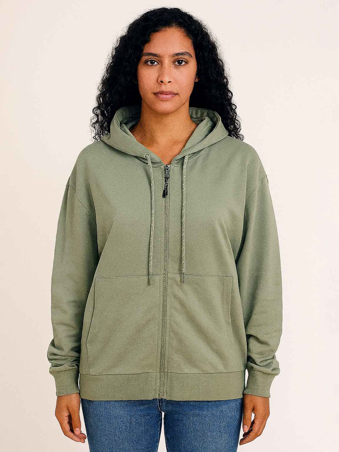Ladies Hooded Full Zipper Sweatshirt Olive