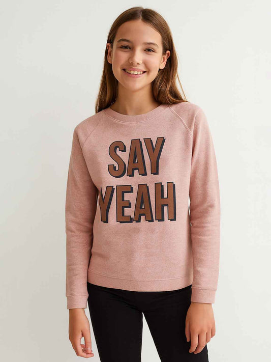 Girls Lurex Printed Peach Sweatshirt