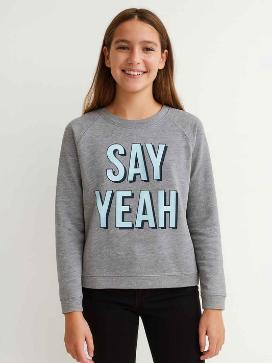 Girls Lurex Printed Grey Sweatshirt