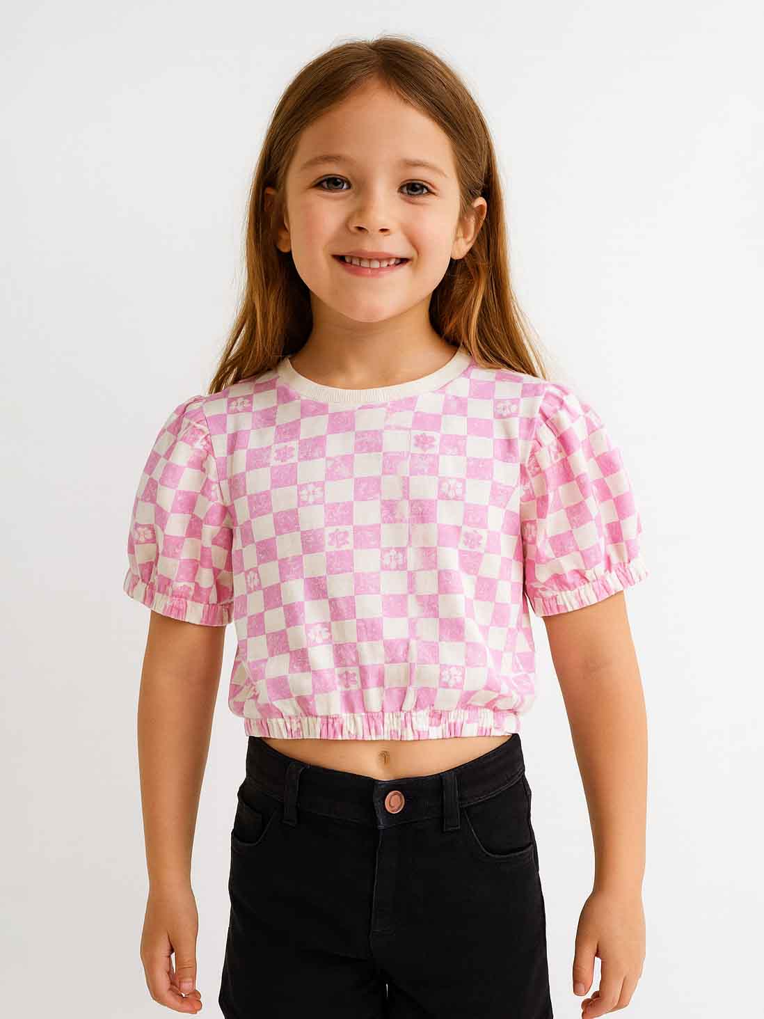 Girls French Terry White AOP Crop Top