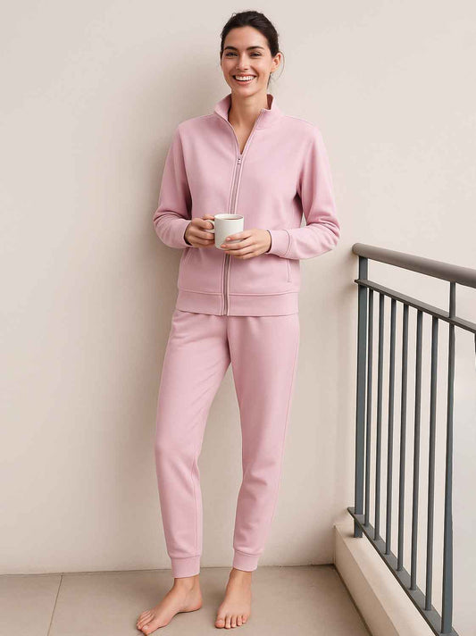 Ladies Winter 2 Pc Full Zipper Set Pink