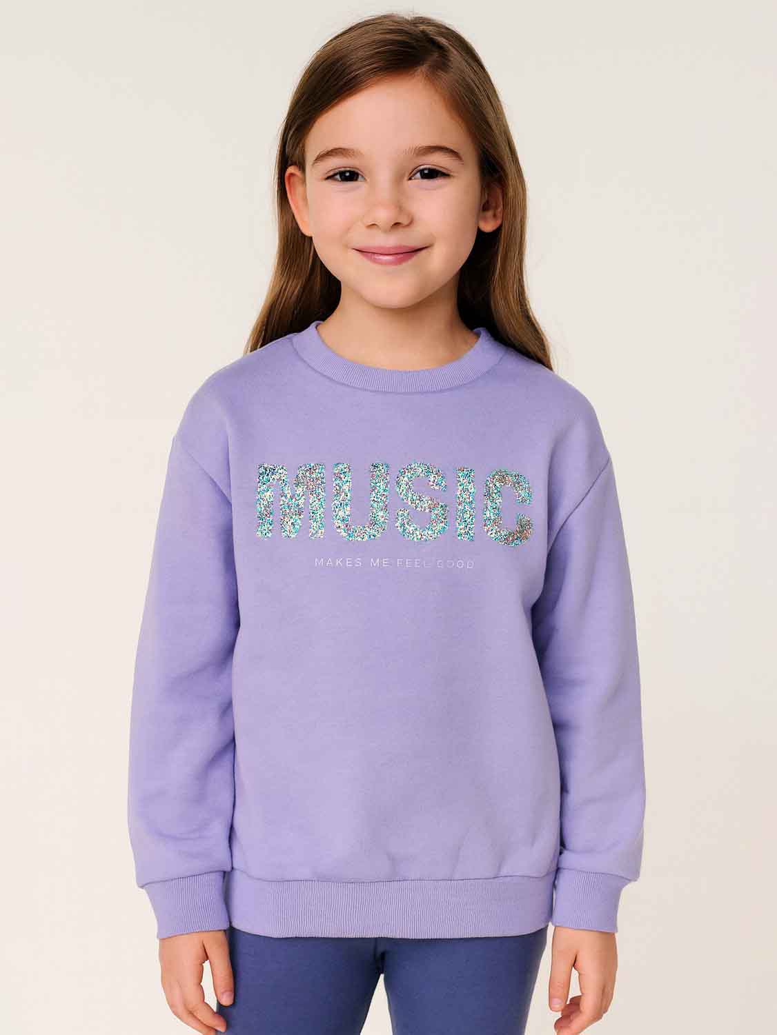 Girls Sequined Pullover Sweatshirt Violet