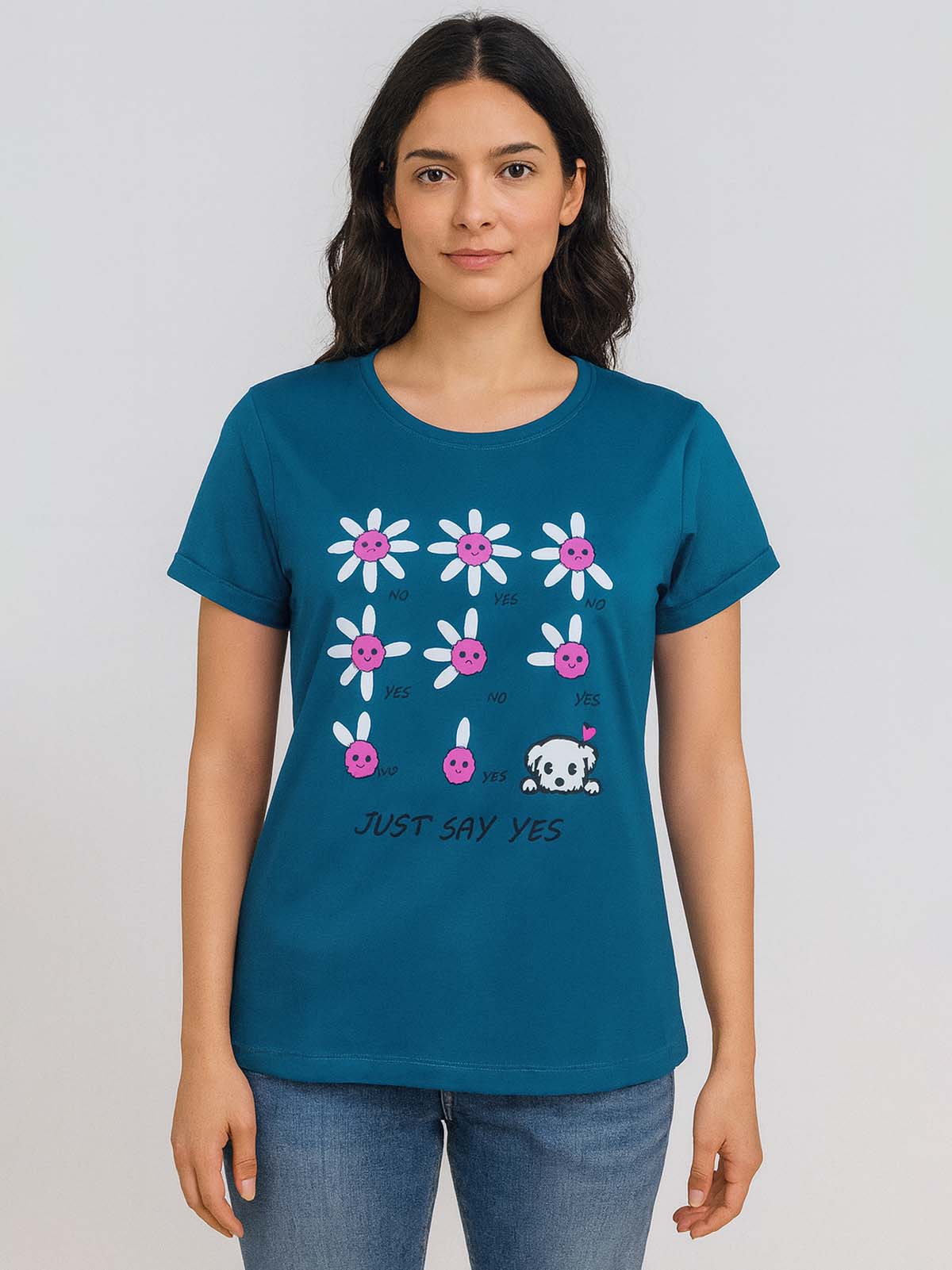 Ladies Printed Green T Shirt