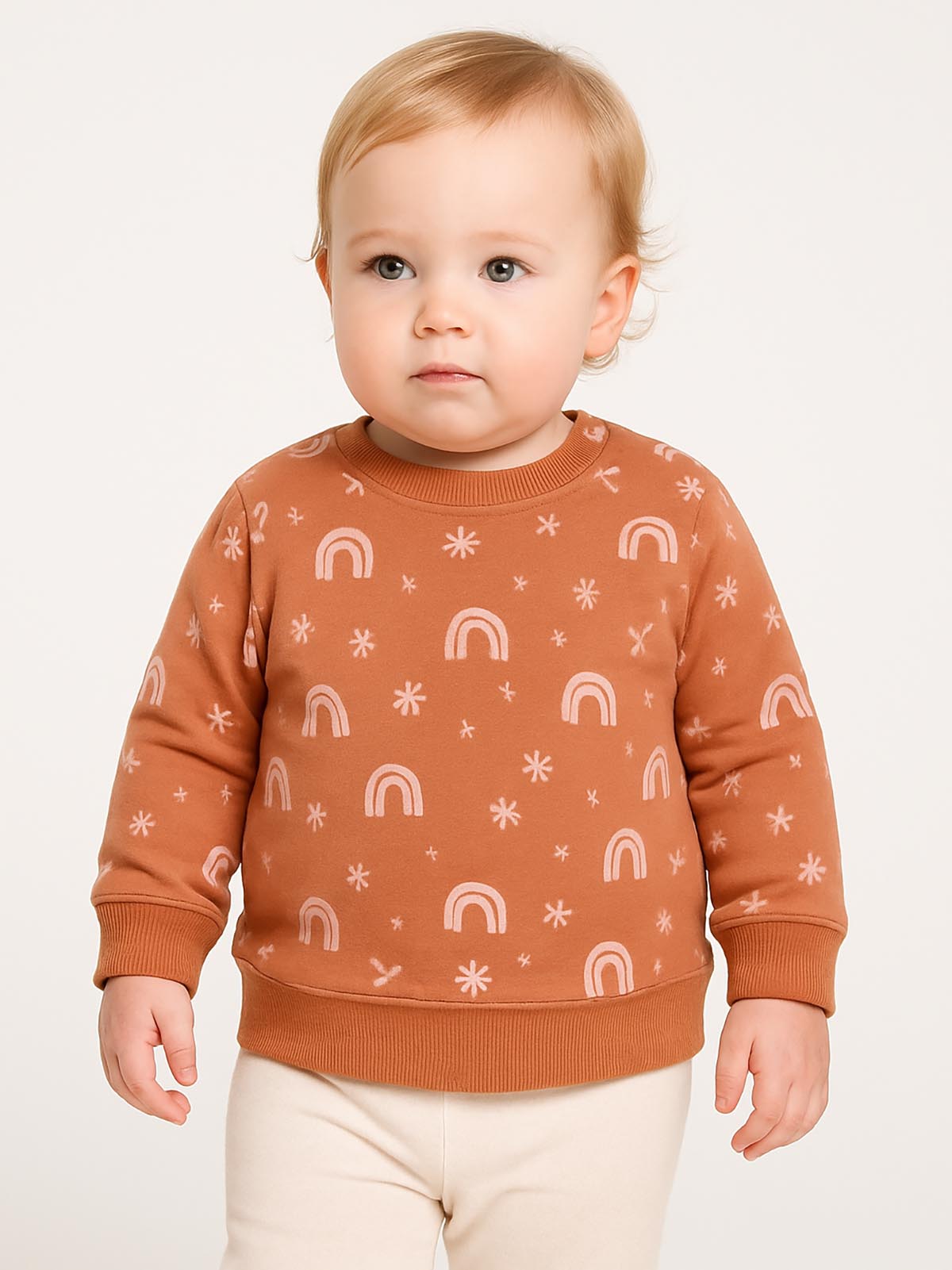 Baby Girls Light Orange Pullover Sweatshirt