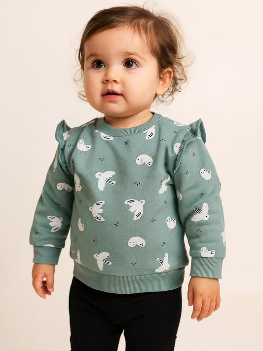 Baby Girls Green Bird Pullover Sweatshirt