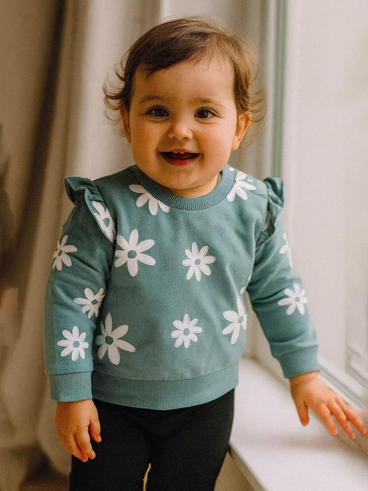 Baby Girls Green Flower Pullover Sweatshirt