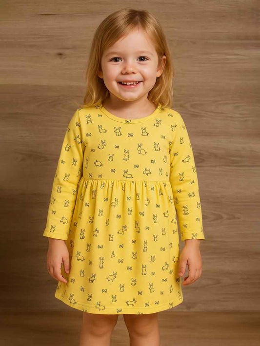 Girls Printed Long Sleeve Knit Dress