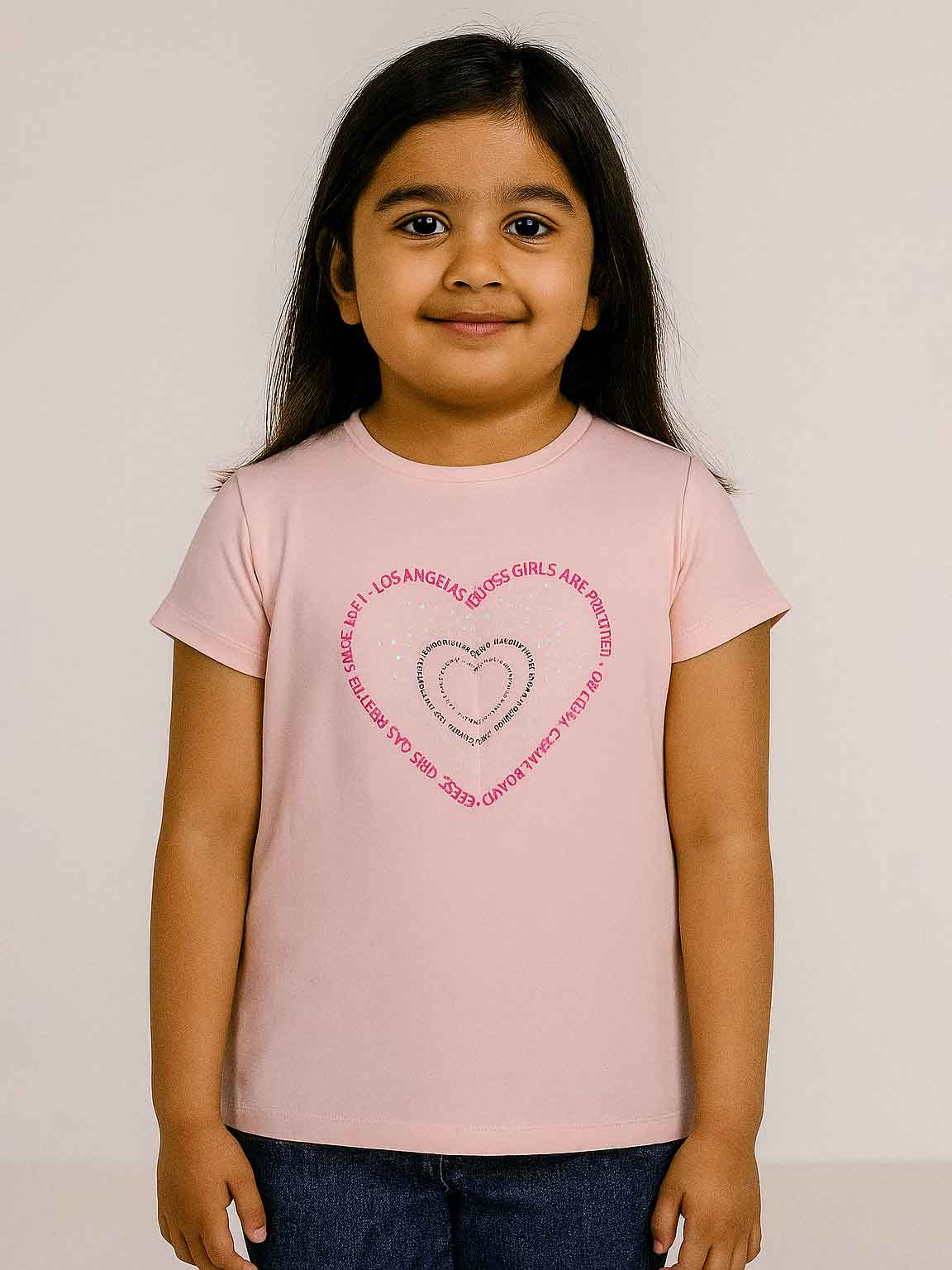 Girls Pink Heart Print T Shirt