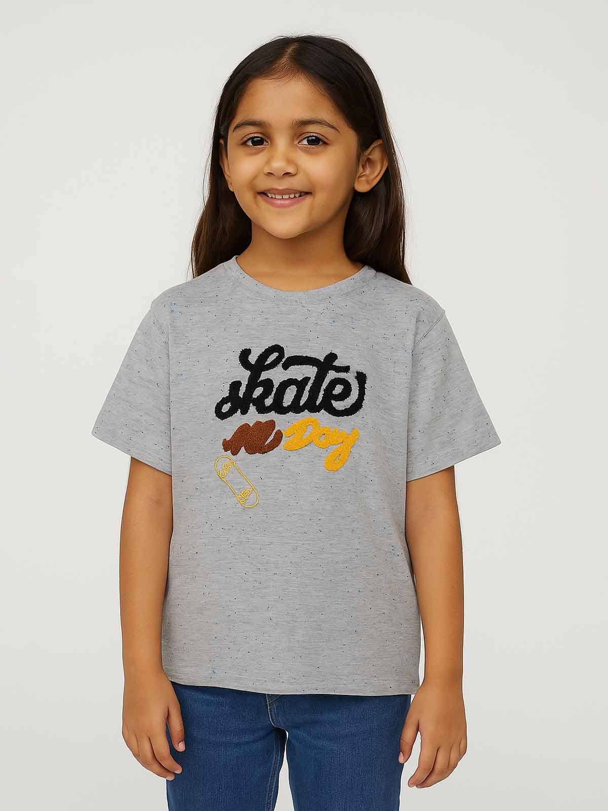 Girls Grey Skate Applique T Shirt