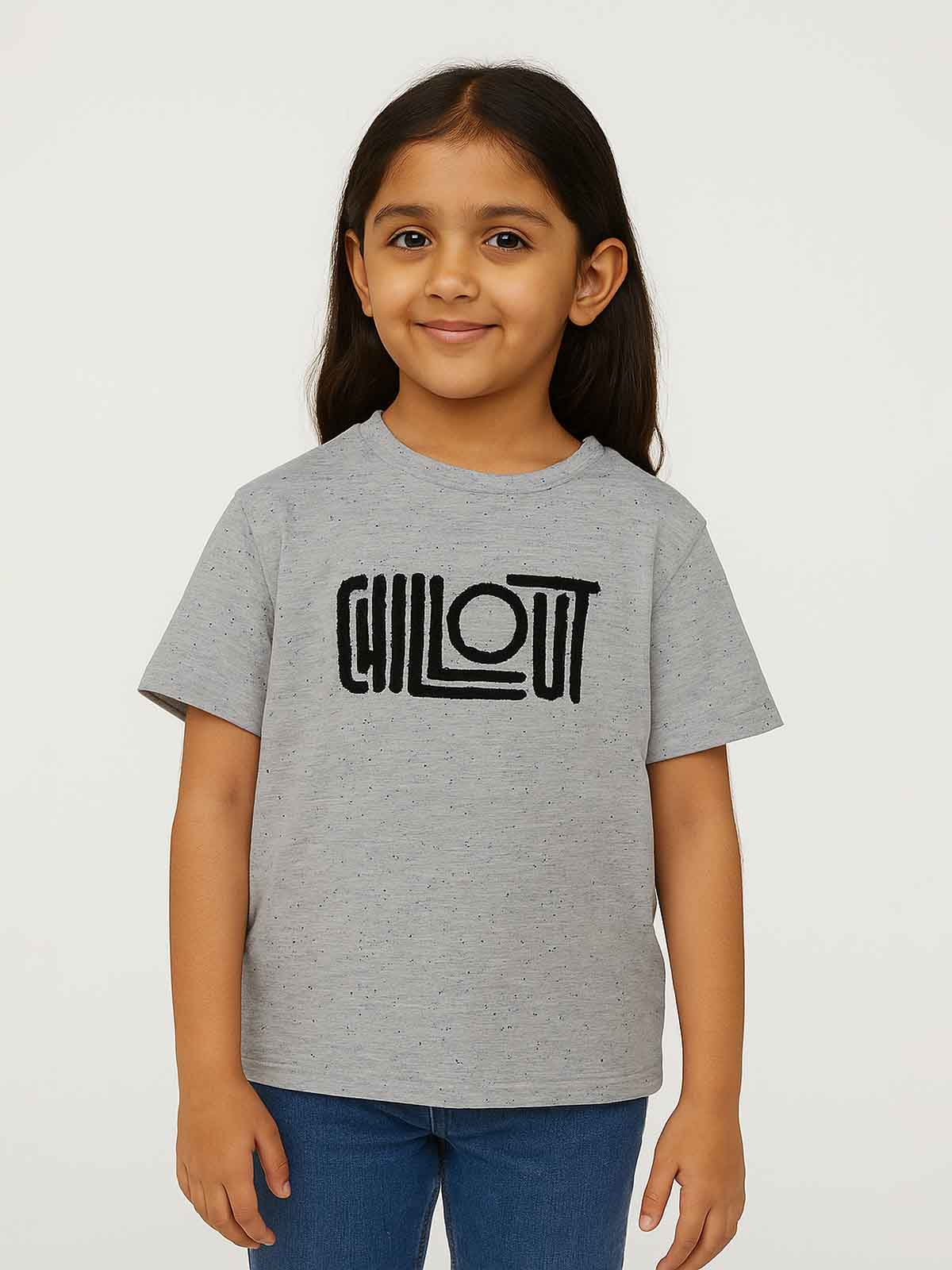 Girls Grey Chillout Applique T Shirt