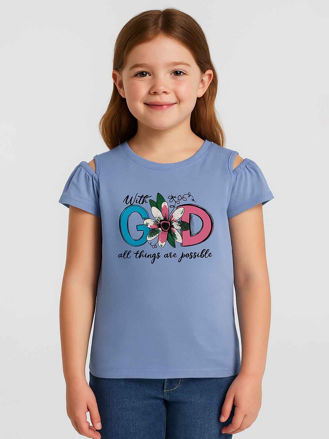 Girls Printed Could Shoulder Lilac Top