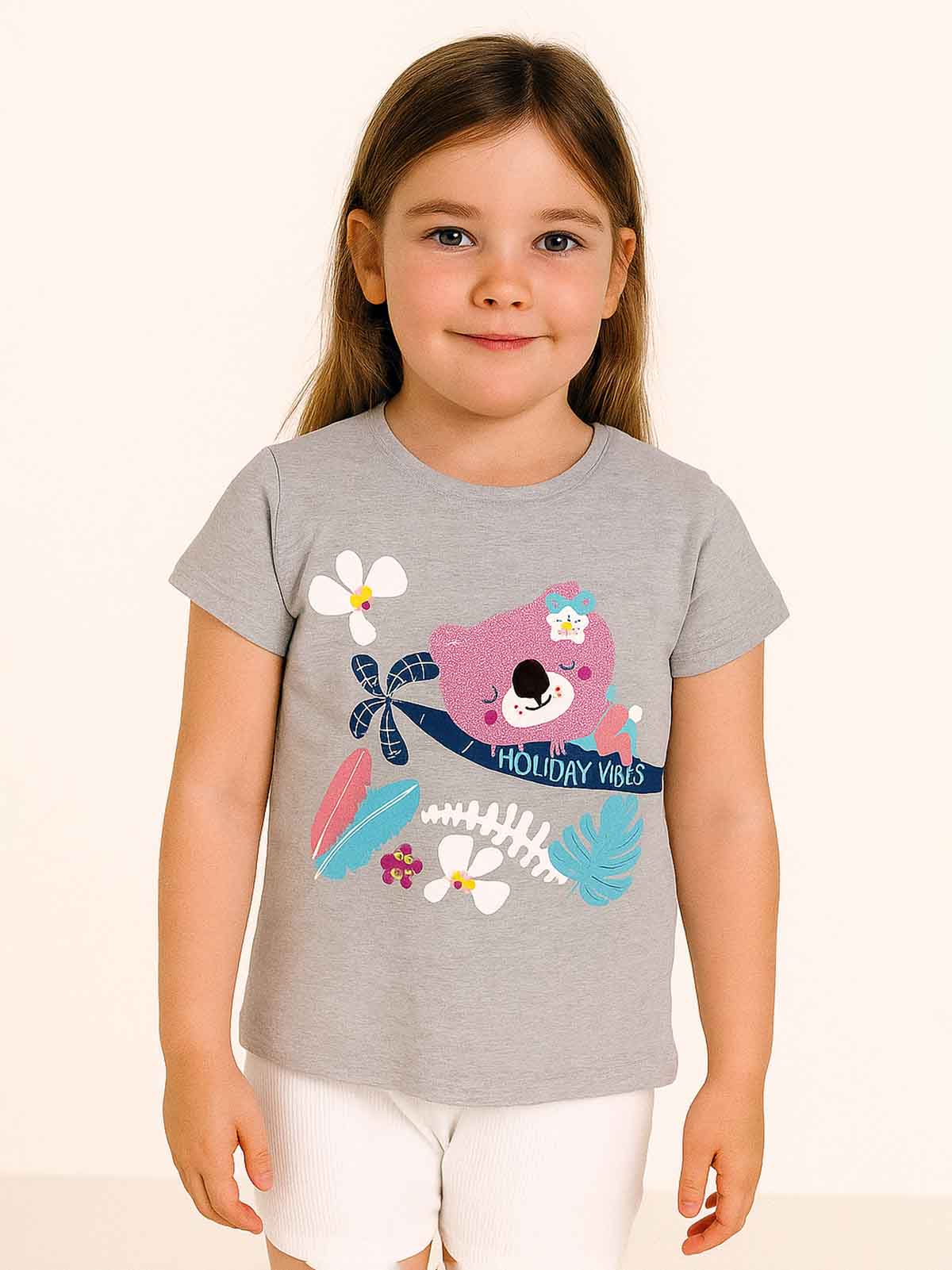 Girls Grey Printed T-Shirt