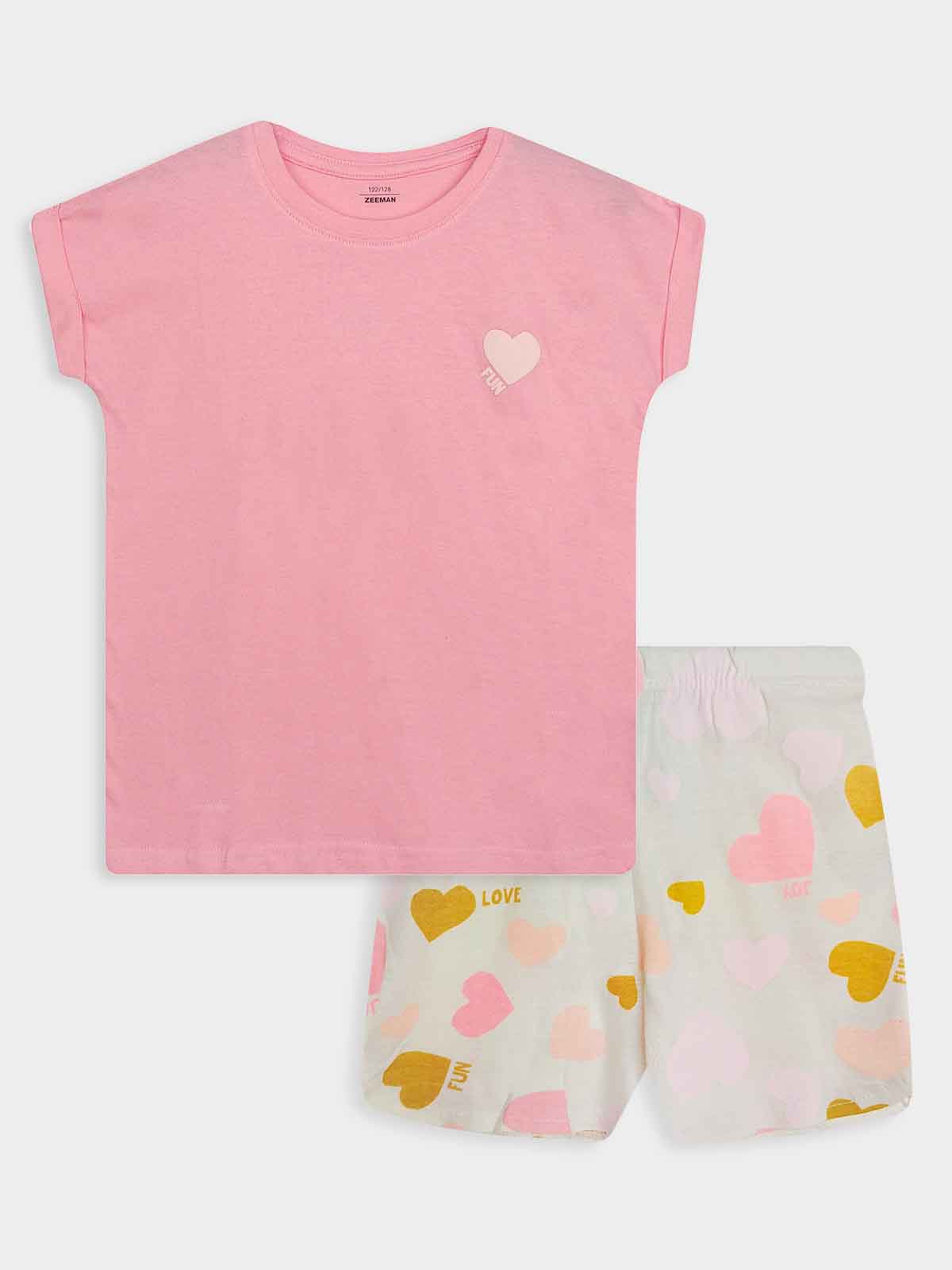 Girls Printed Pink Shorty Set