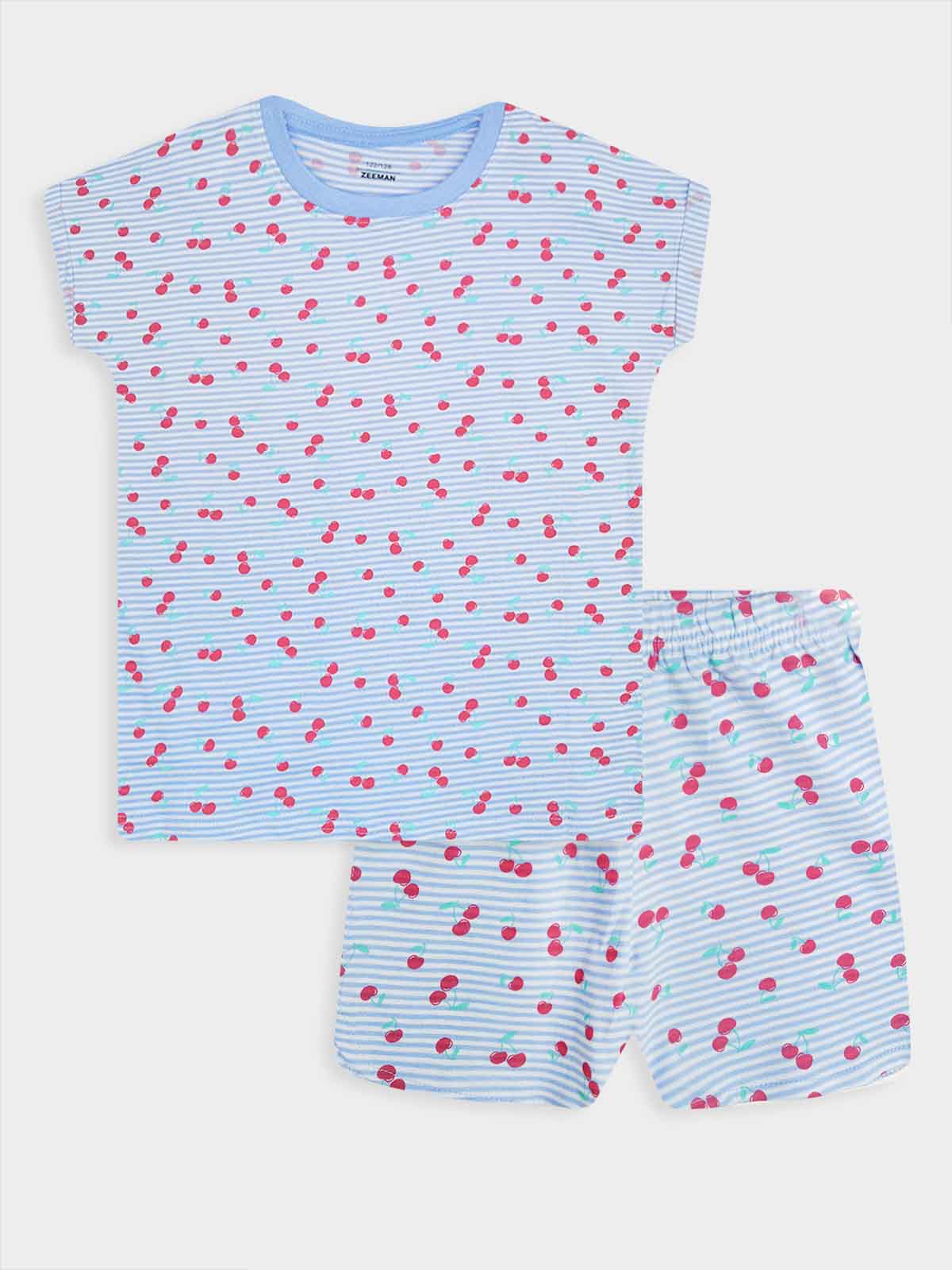 Girls Printed Blue Shorty Set