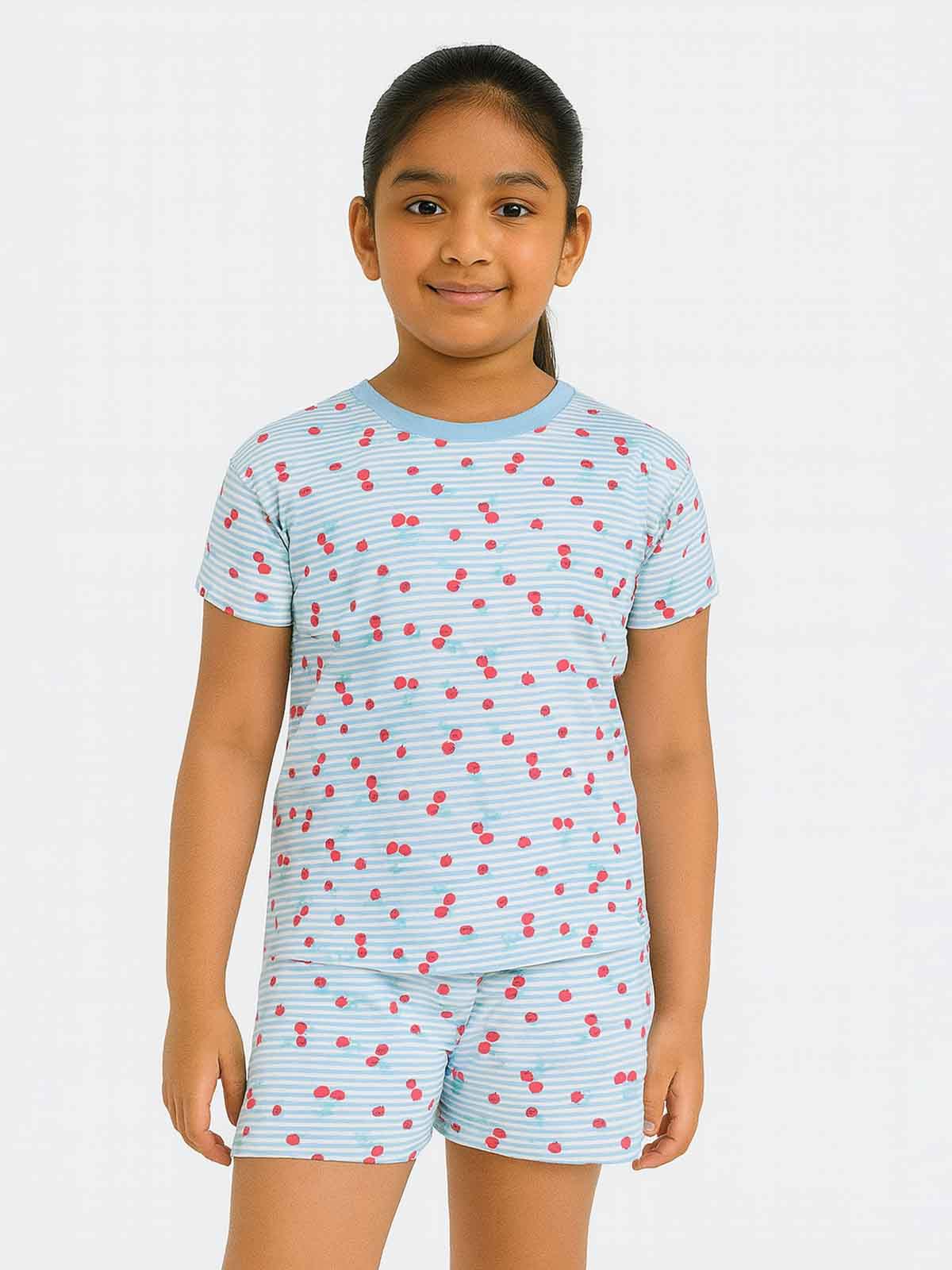 Girls Printed Blue Shorty Set