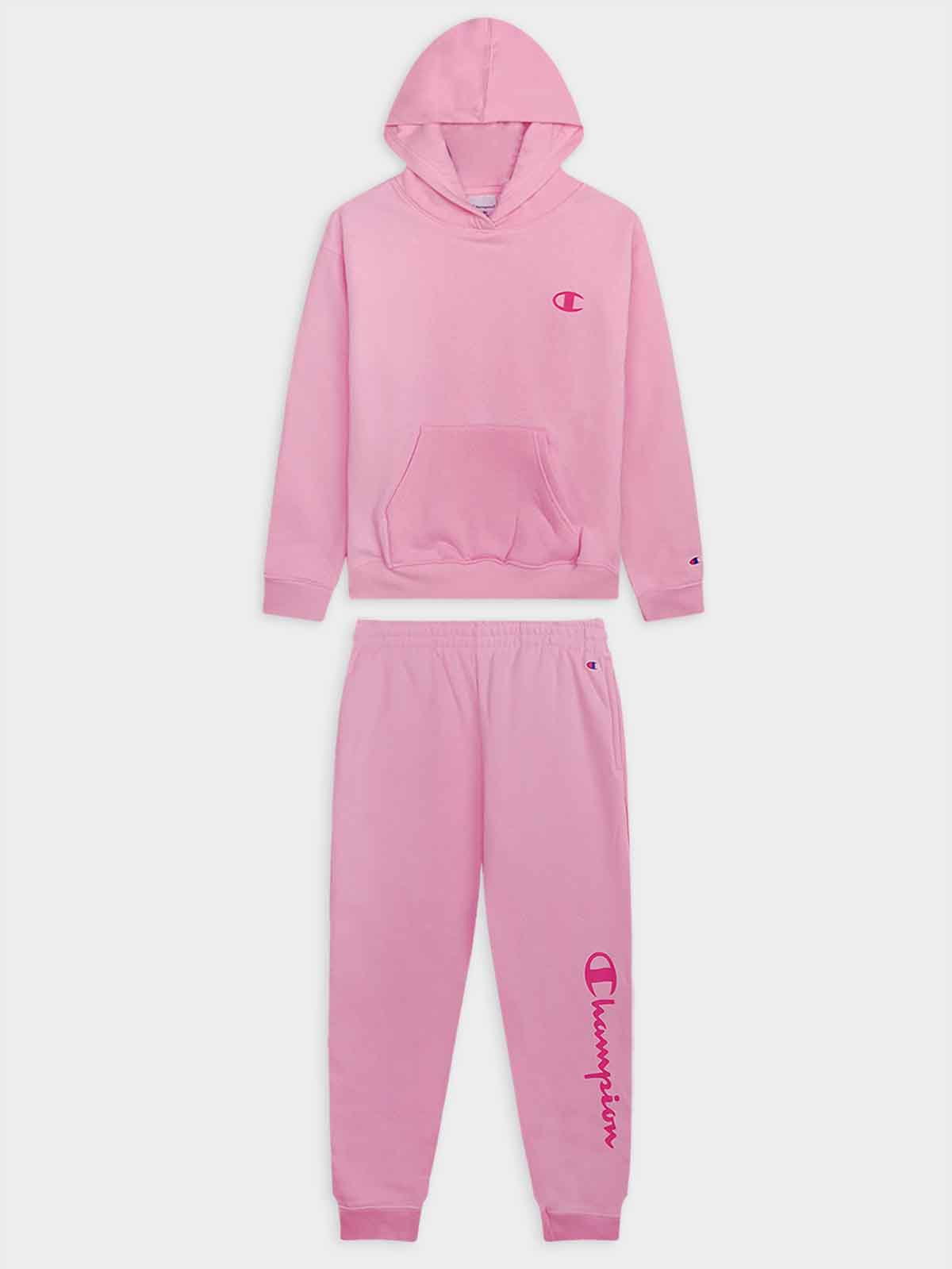 Older Girls Hooded Pullover Pink Jogging Set