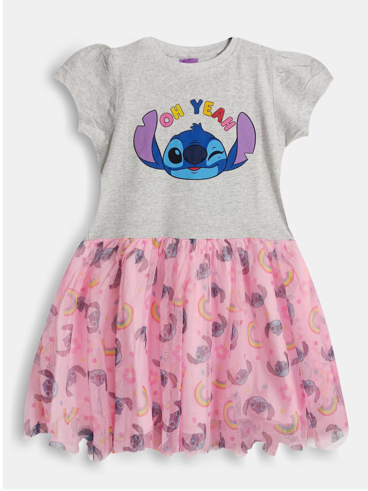 Girls Printed Pink AOP Mesh Dress