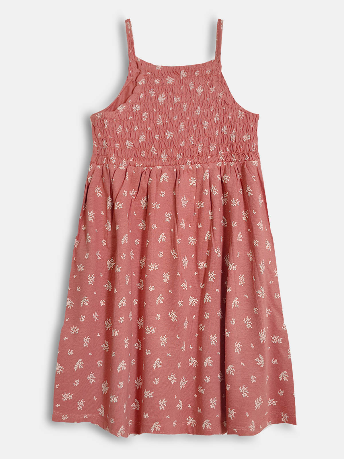 Girls Smocked Strappy Dress Brown