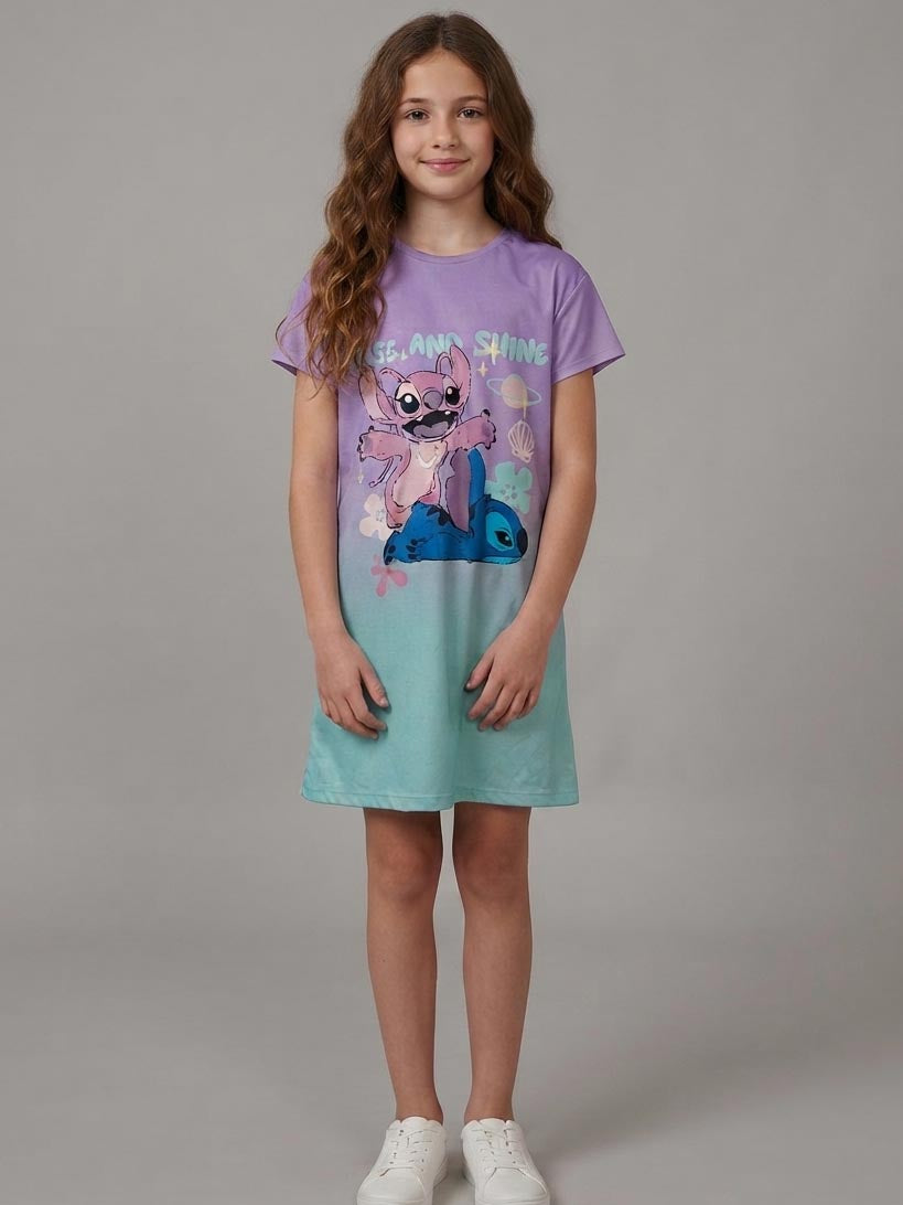 Girls Printed Polyester Lilac Nighshirt