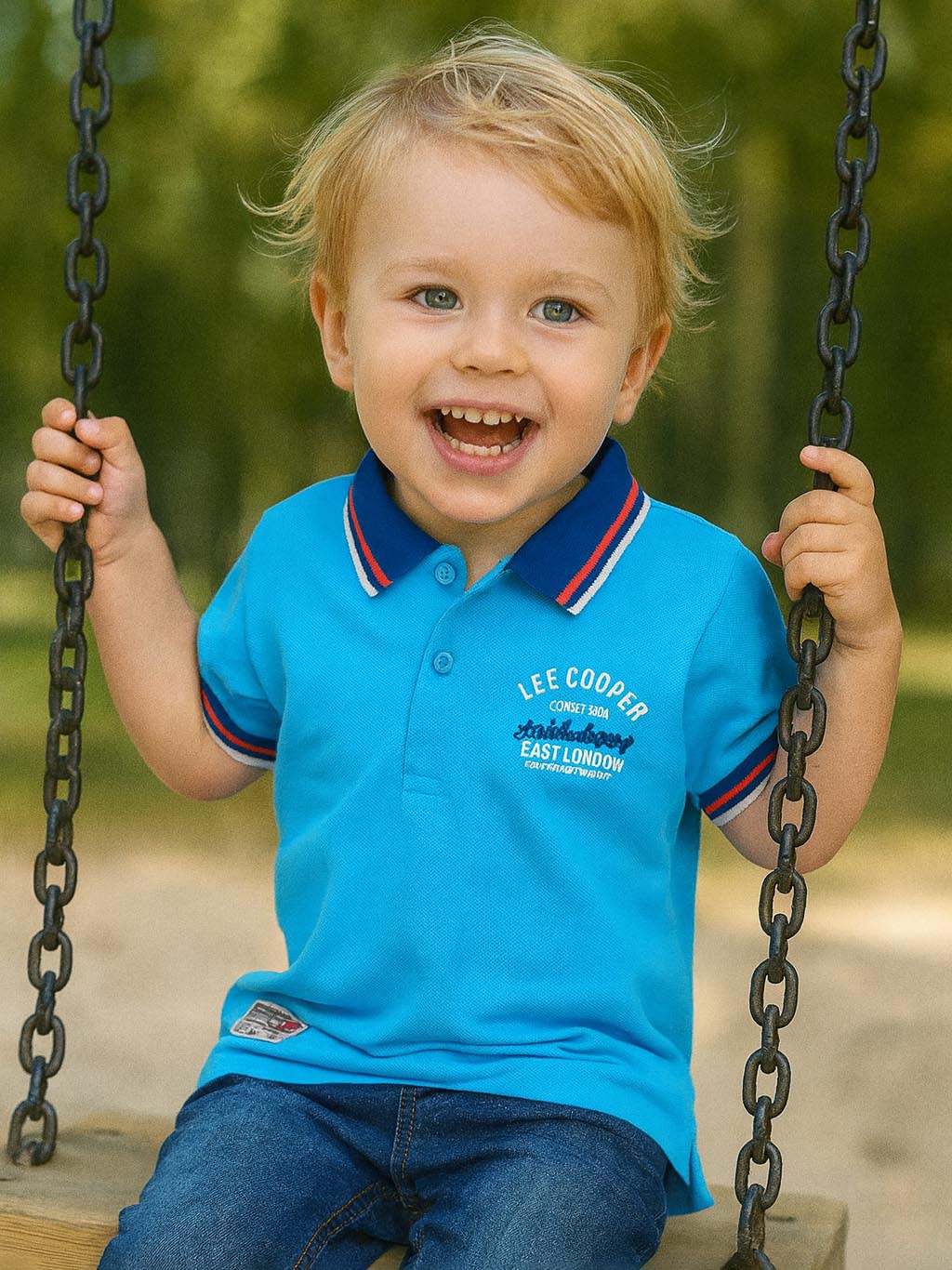Boys Blue Applique Polo