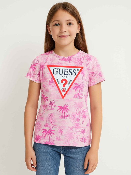 Girls Pink Floral Printed T-Shirt