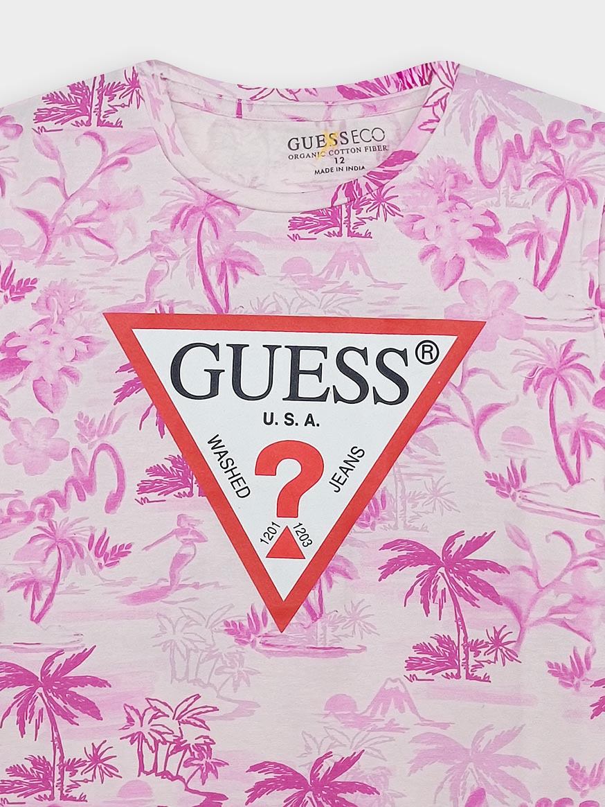 Girls Pink Floral Printed T-Shirt